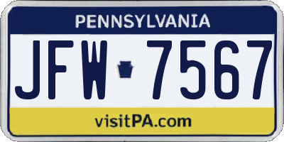 PA license plate JFW7567