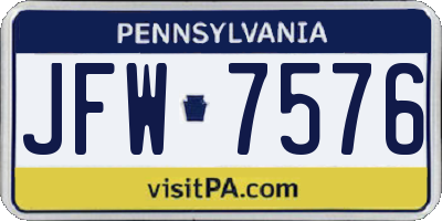 PA license plate JFW7576