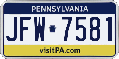 PA license plate JFW7581