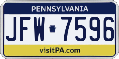 PA license plate JFW7596