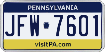 PA license plate JFW7601
