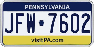PA license plate JFW7602