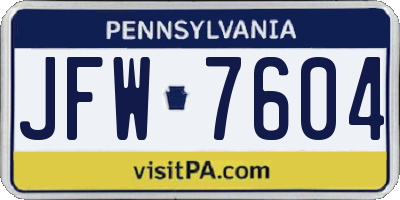 PA license plate JFW7604