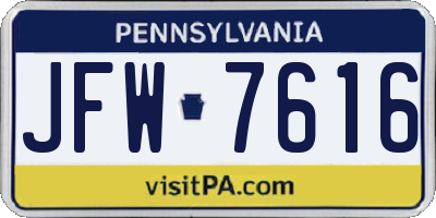 PA license plate JFW7616