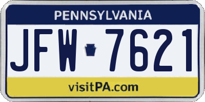PA license plate JFW7621