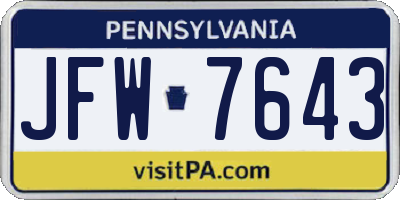 PA license plate JFW7643