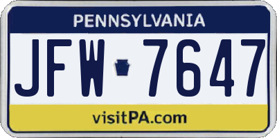 PA license plate JFW7647