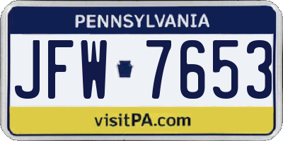 PA license plate JFW7653