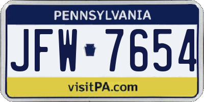 PA license plate JFW7654
