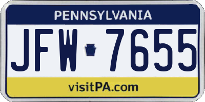 PA license plate JFW7655
