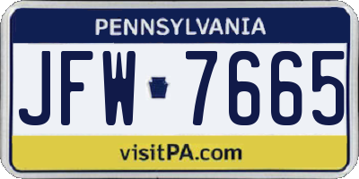 PA license plate JFW7665