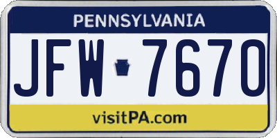 PA license plate JFW7670