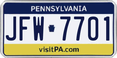 PA license plate JFW7701