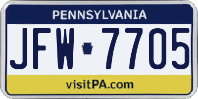 PA license plate JFW7705