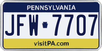 PA license plate JFW7707