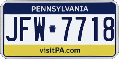 PA license plate JFW7718