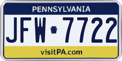 PA license plate JFW7722