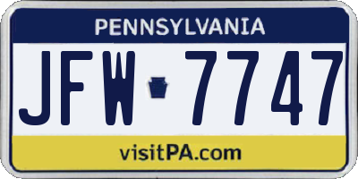 PA license plate JFW7747