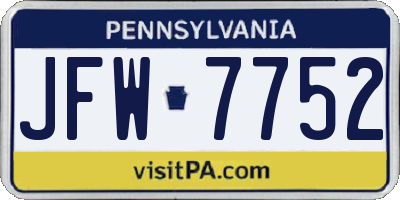 PA license plate JFW7752