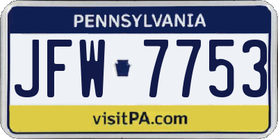 PA license plate JFW7753