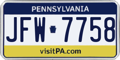 PA license plate JFW7758