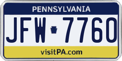 PA license plate JFW7760