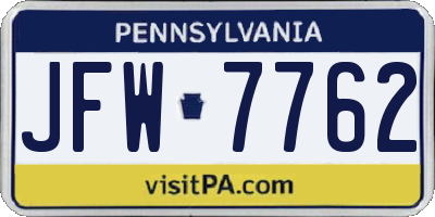 PA license plate JFW7762