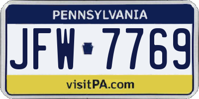PA license plate JFW7769