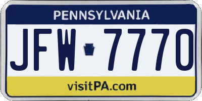 PA license plate JFW7770