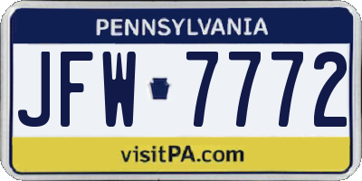 PA license plate JFW7772
