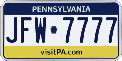 PA license plate JFW7777
