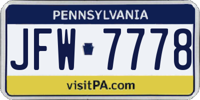 PA license plate JFW7778