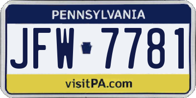 PA license plate JFW7781