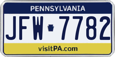 PA license plate JFW7782