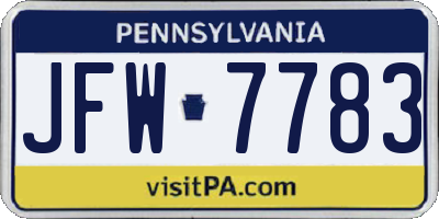 PA license plate JFW7783