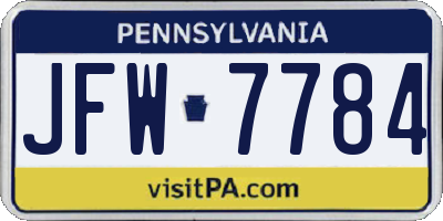 PA license plate JFW7784
