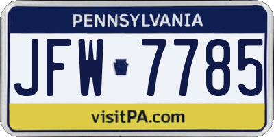 PA license plate JFW7785