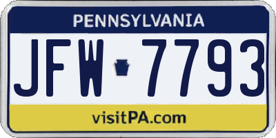 PA license plate JFW7793