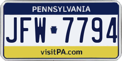 PA license plate JFW7794