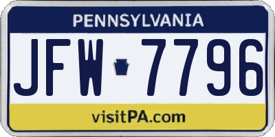 PA license plate JFW7796