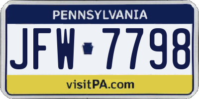 PA license plate JFW7798