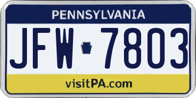 PA license plate JFW7803