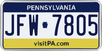 PA license plate JFW7805