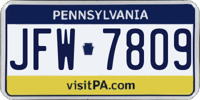 PA license plate JFW7809