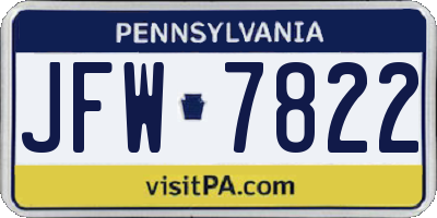 PA license plate JFW7822