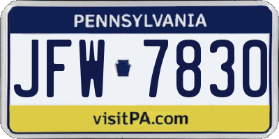 PA license plate JFW7830