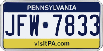 PA license plate JFW7833