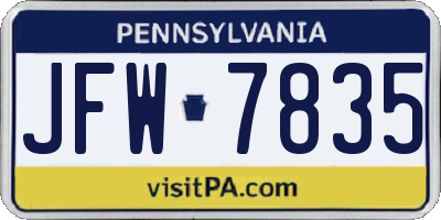 PA license plate JFW7835