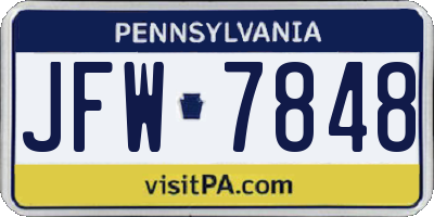 PA license plate JFW7848