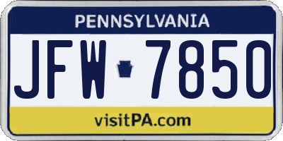 PA license plate JFW7850